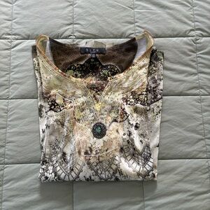 B.L.E.U. Women's Green Patterned Blouse